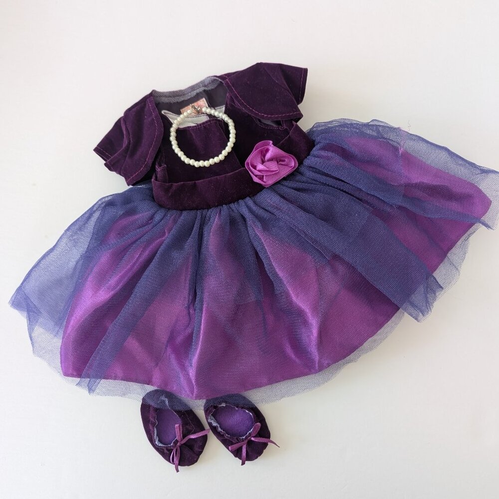 Our Generation Doll Dress - Fancy Purple Gown with Jacket, Pearls, and Shoes